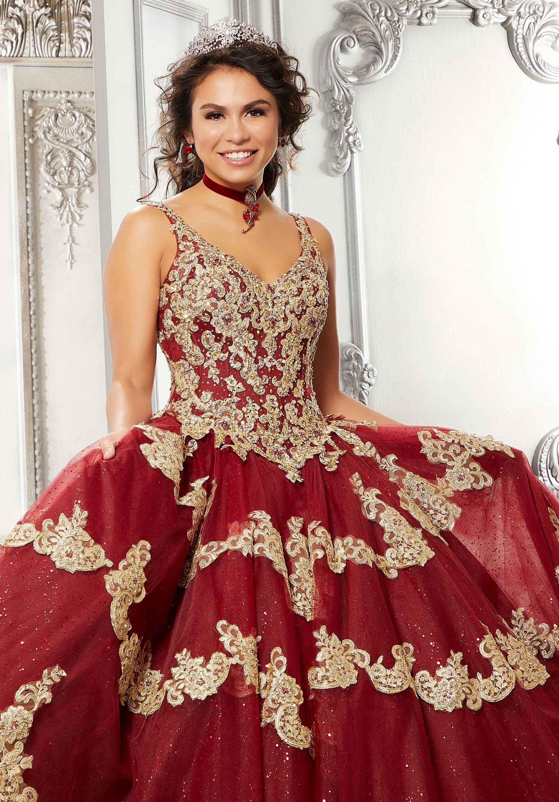 Contrasting Lace Applique Quinceañera Dress