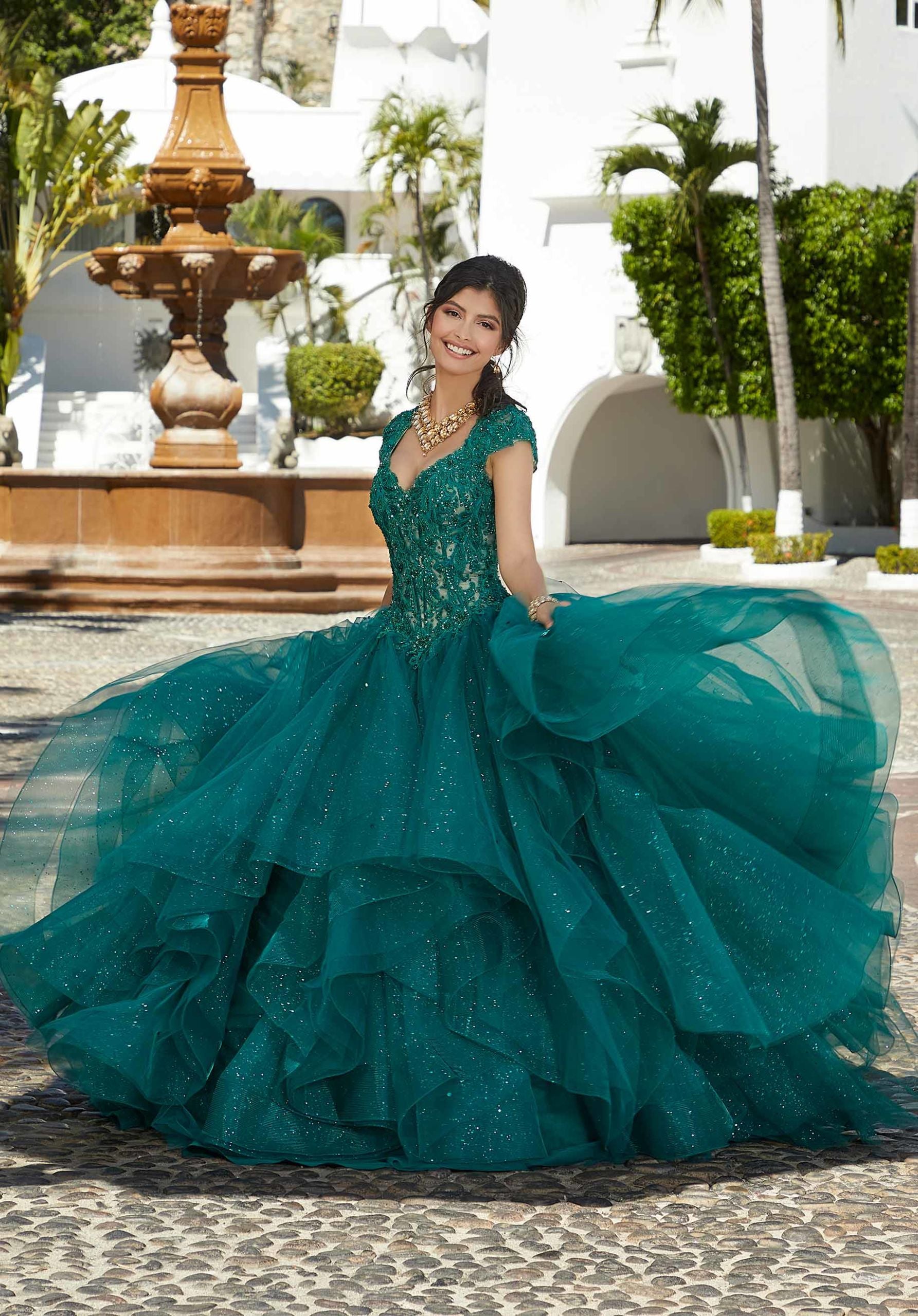 Flounced Sparkle Tulle Quinceañera Dress