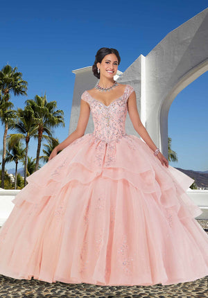 Organza Quinceañera Dress with Rhinestone and Crystal Beaded Embroidery