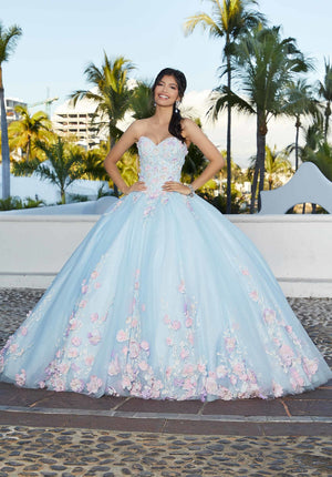 Three-Dimensional Floral Sparkle Appliqué Quinceañera Dress