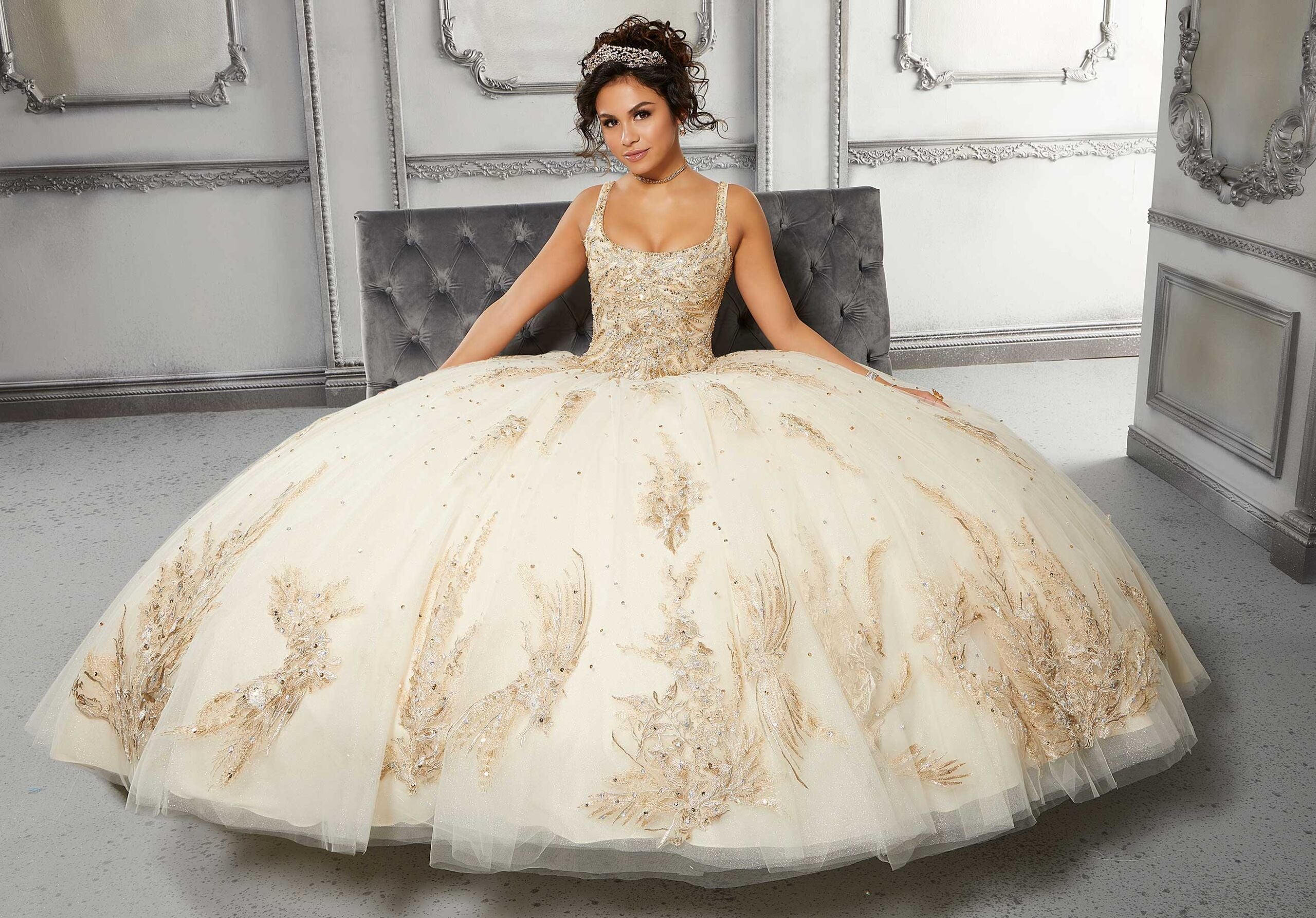 Metallic Lace Sparkle Tulle Quinceañera Dress