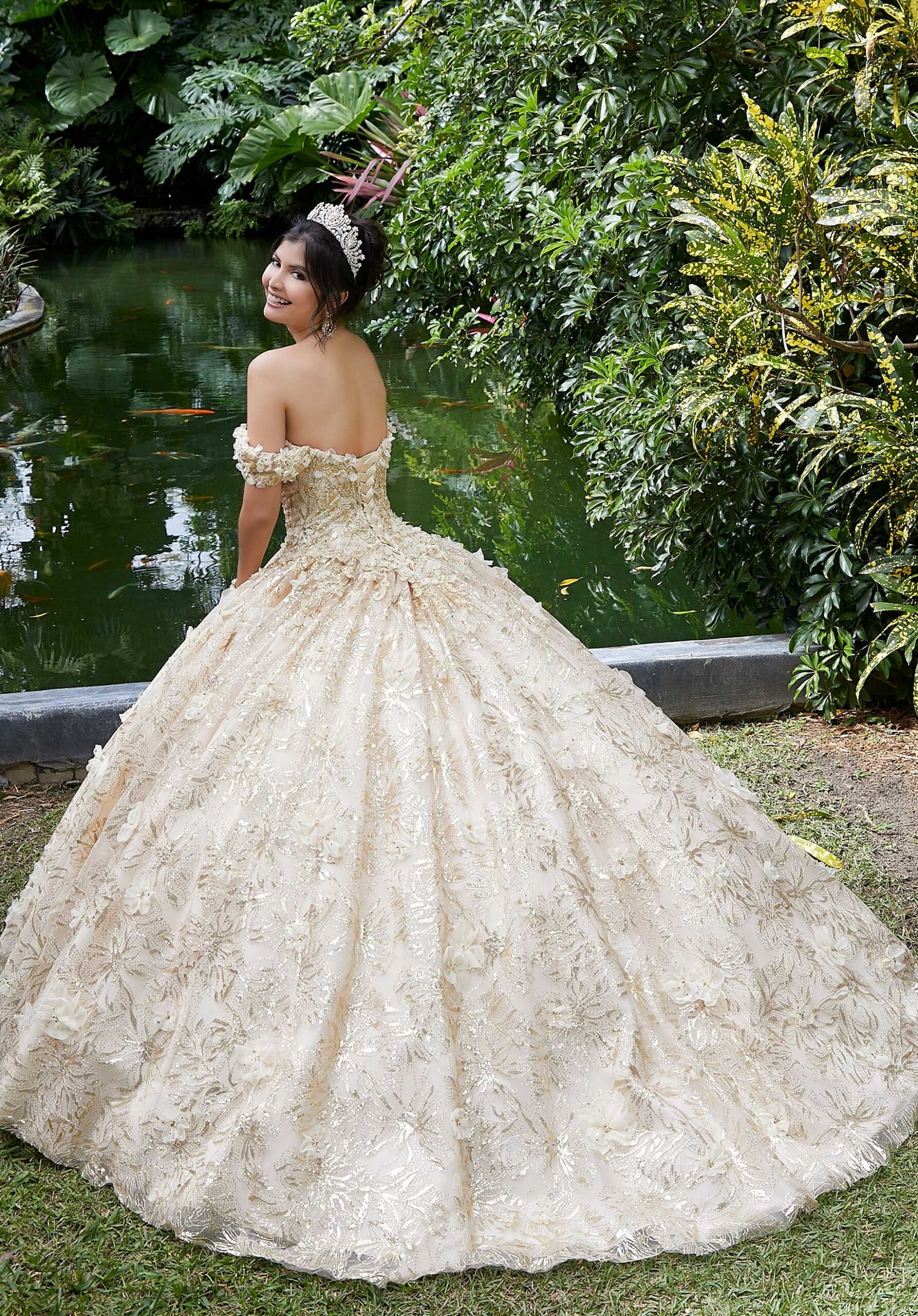 Floral and Sequin Patterned Quinceañera Dress