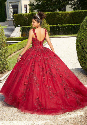 Glitter Tulle Quinceañera Dress with Three-Dimensional Flowers