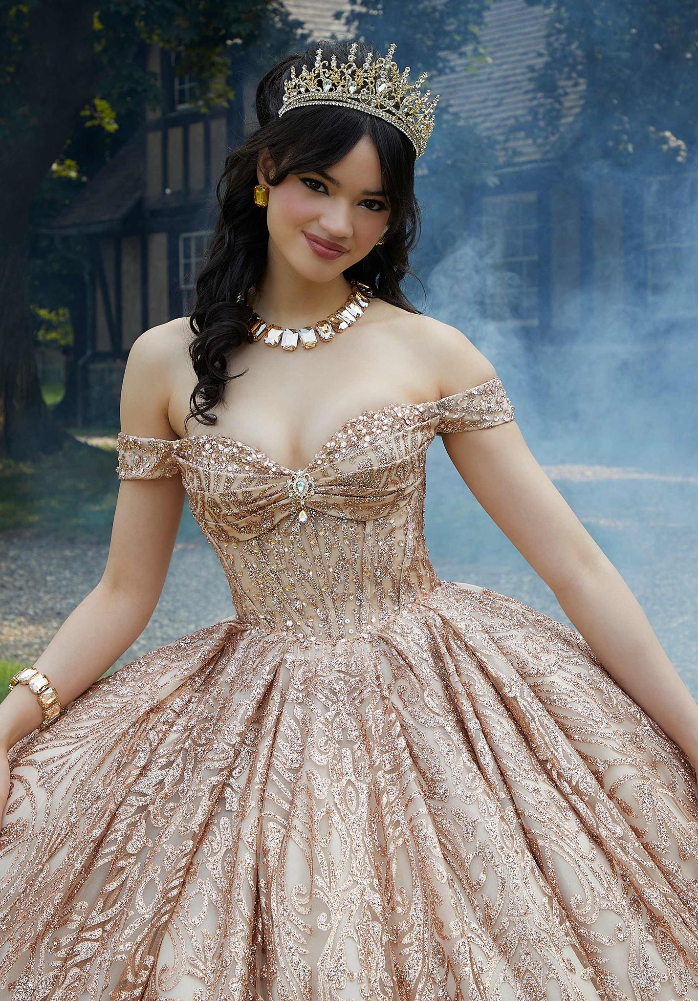 Jewel Beaded Glitter Tulle Quinceañera Dress