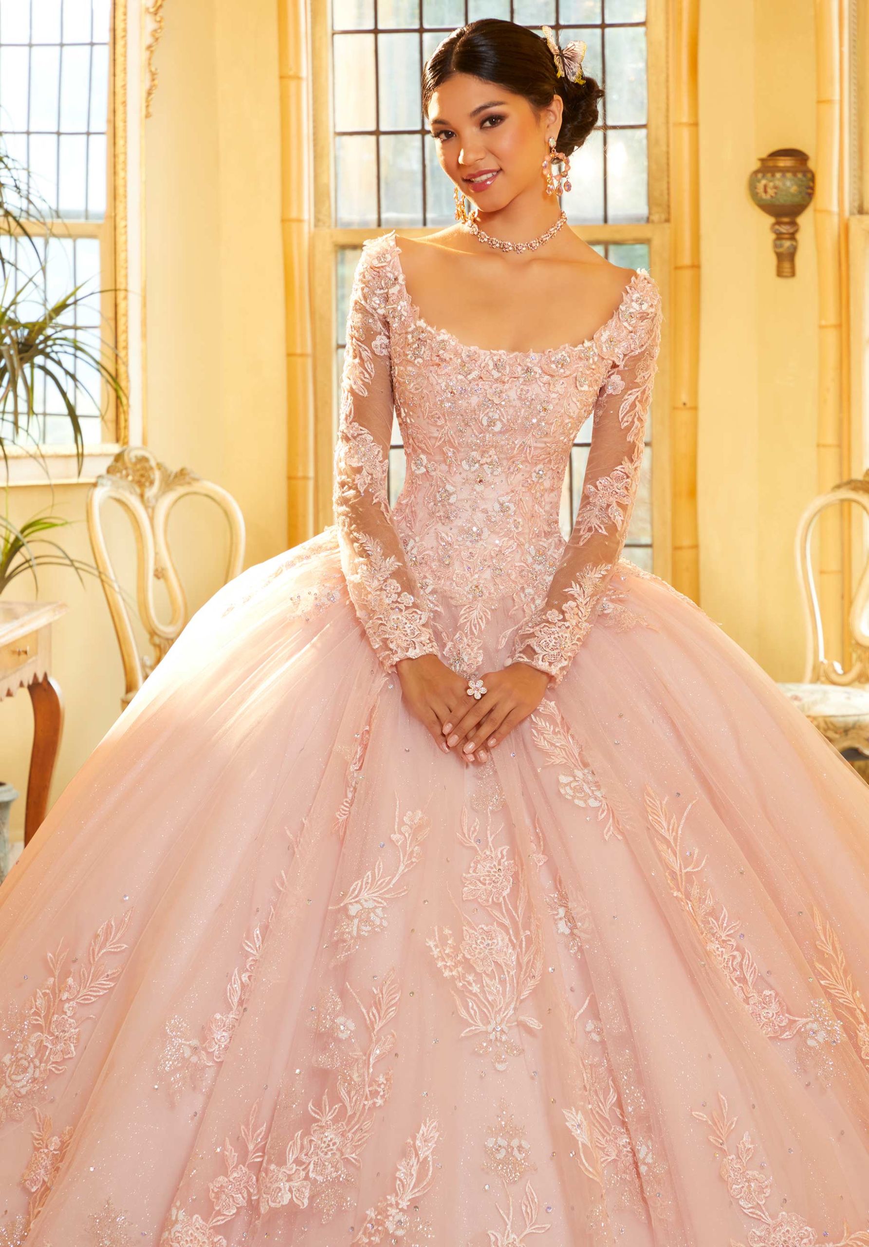 Embroidered Appliqués Quinceañera Dress with Long Sleeves