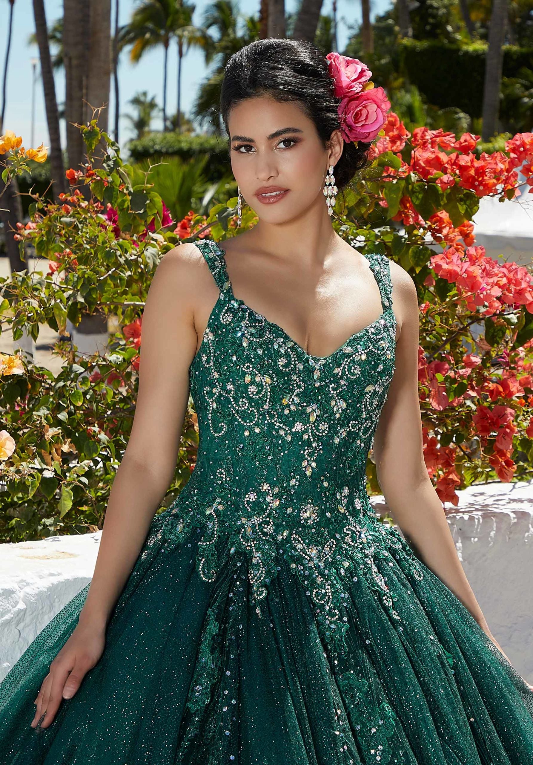 Mixed Patterned Glitter and Sparkle Tulle Quinceañera Dress