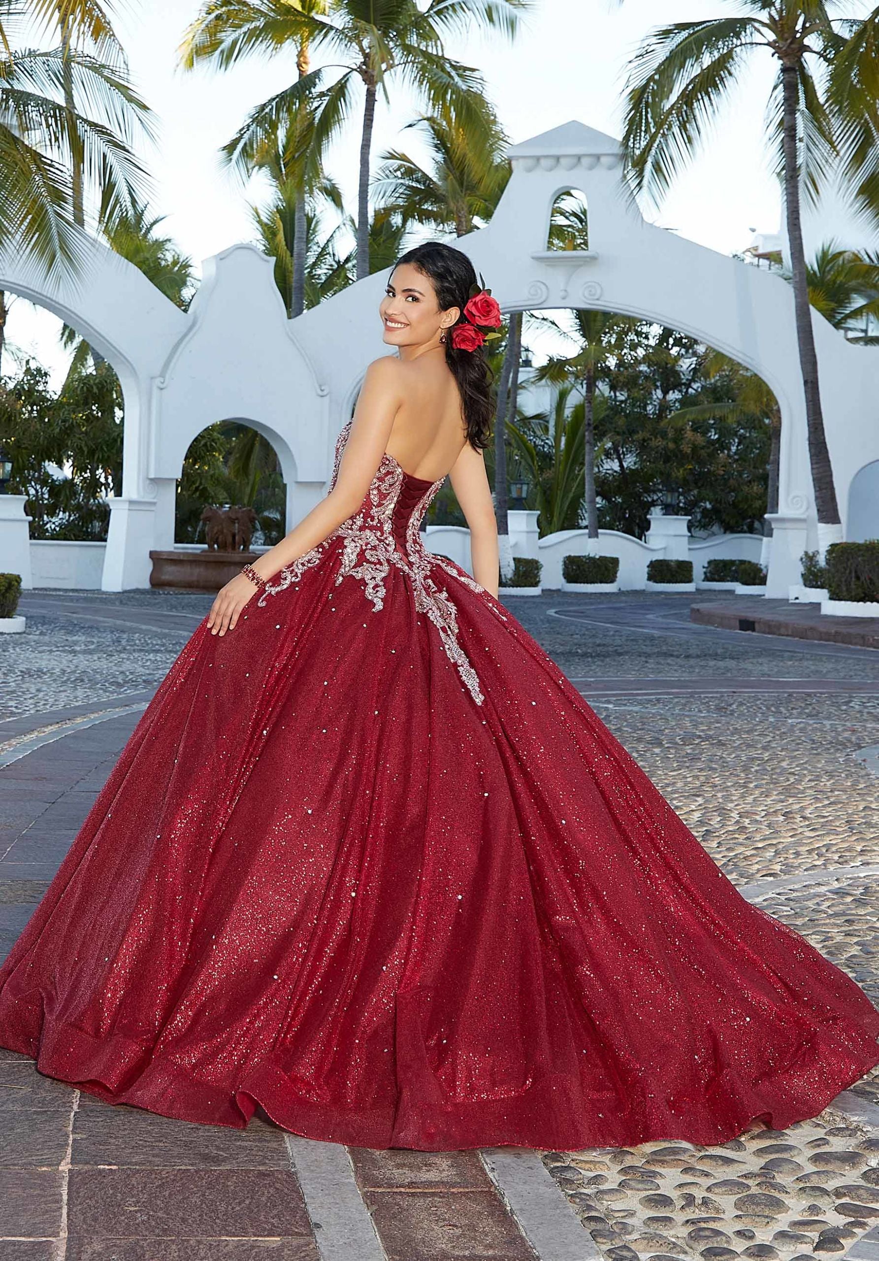 Glitter Embroidered Glitter Tulle Quinceañera Dress