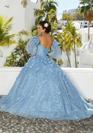 Three-Dimensional Floral Patterned Glitter Quinceañera Dress