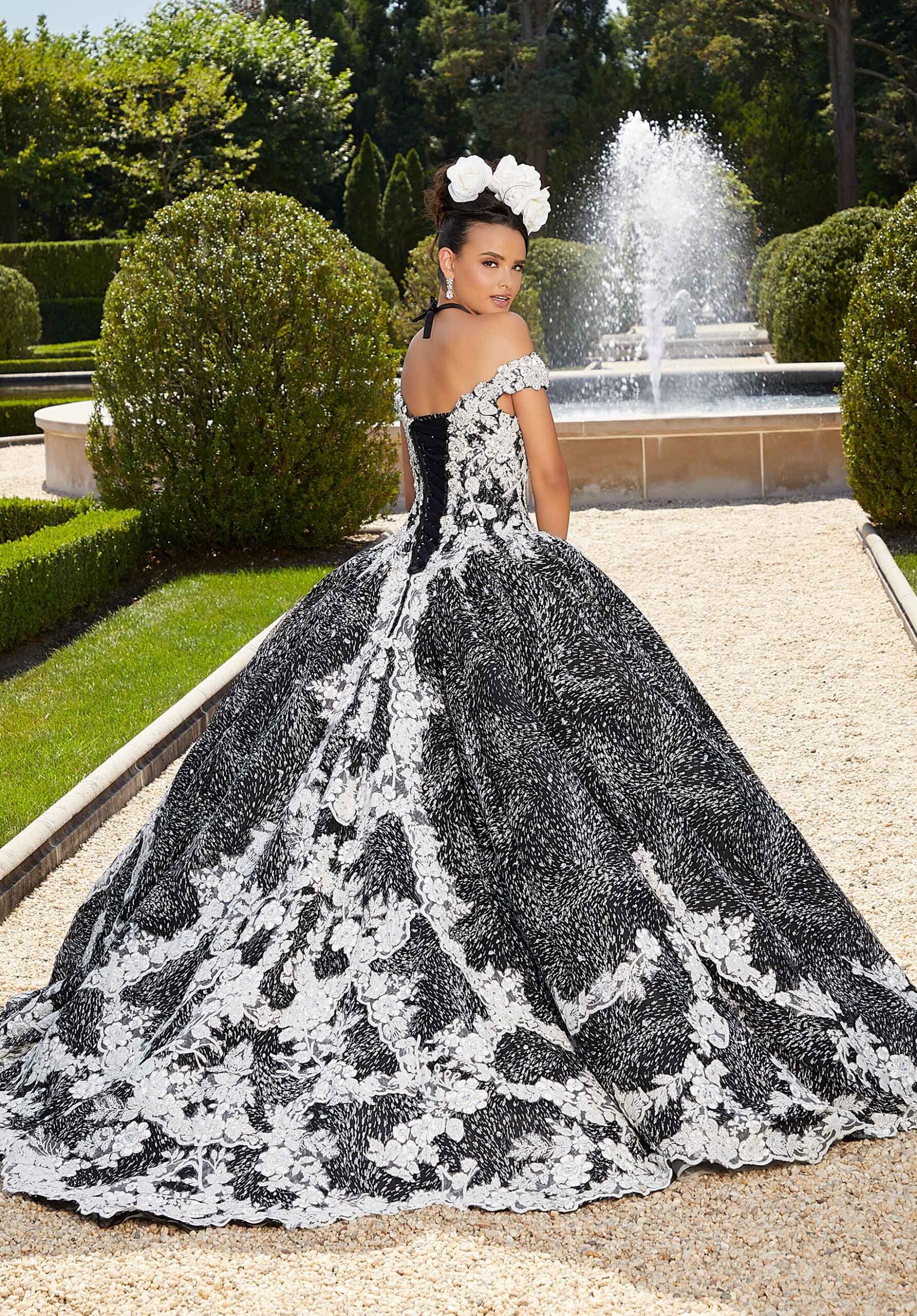 Patterned Caviar Glitter Net Quinceañera Dress