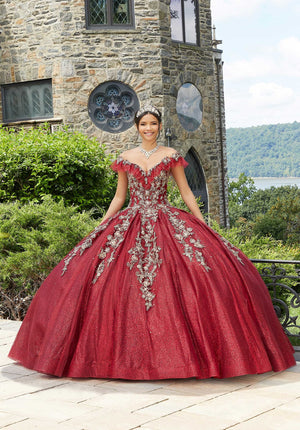 Gold Edged Pleated Tulle Quinceañera Dress
