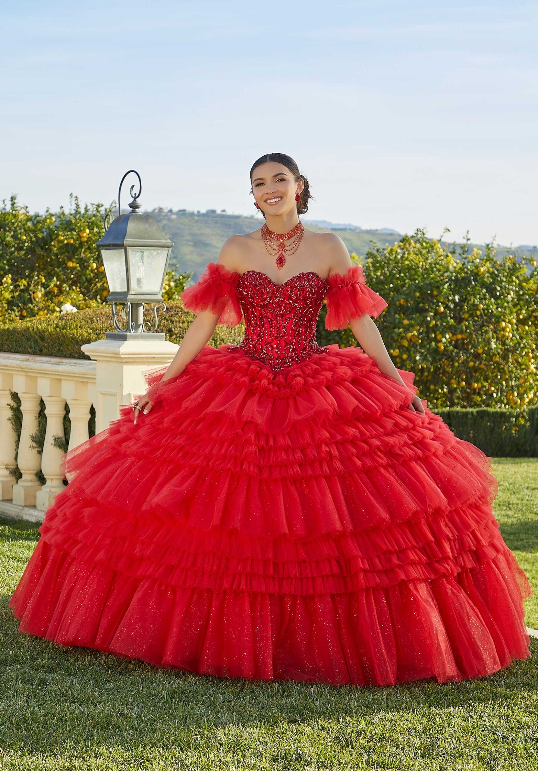 Tiered Pleated Tulle Quinceañera Dress