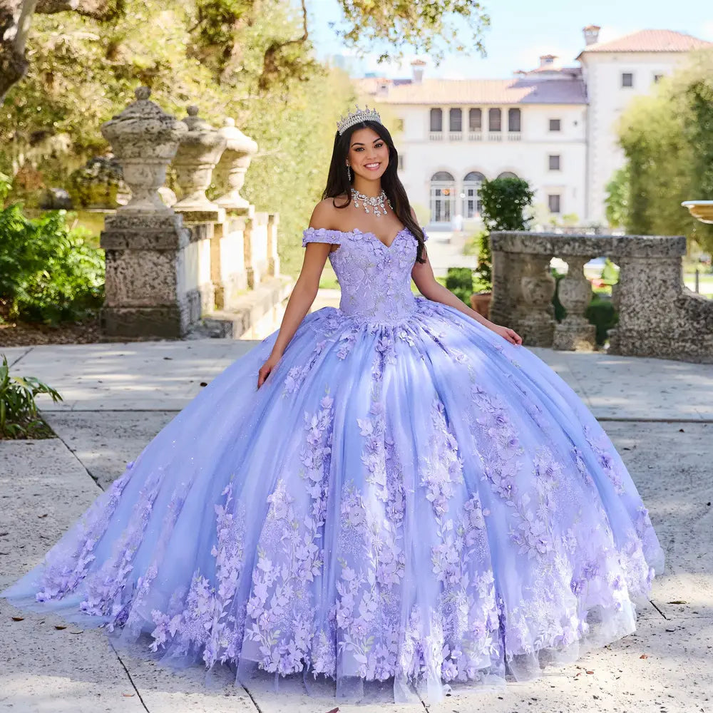 Off-the-shoulder Princesa Dress With Three-dimensional Flowers