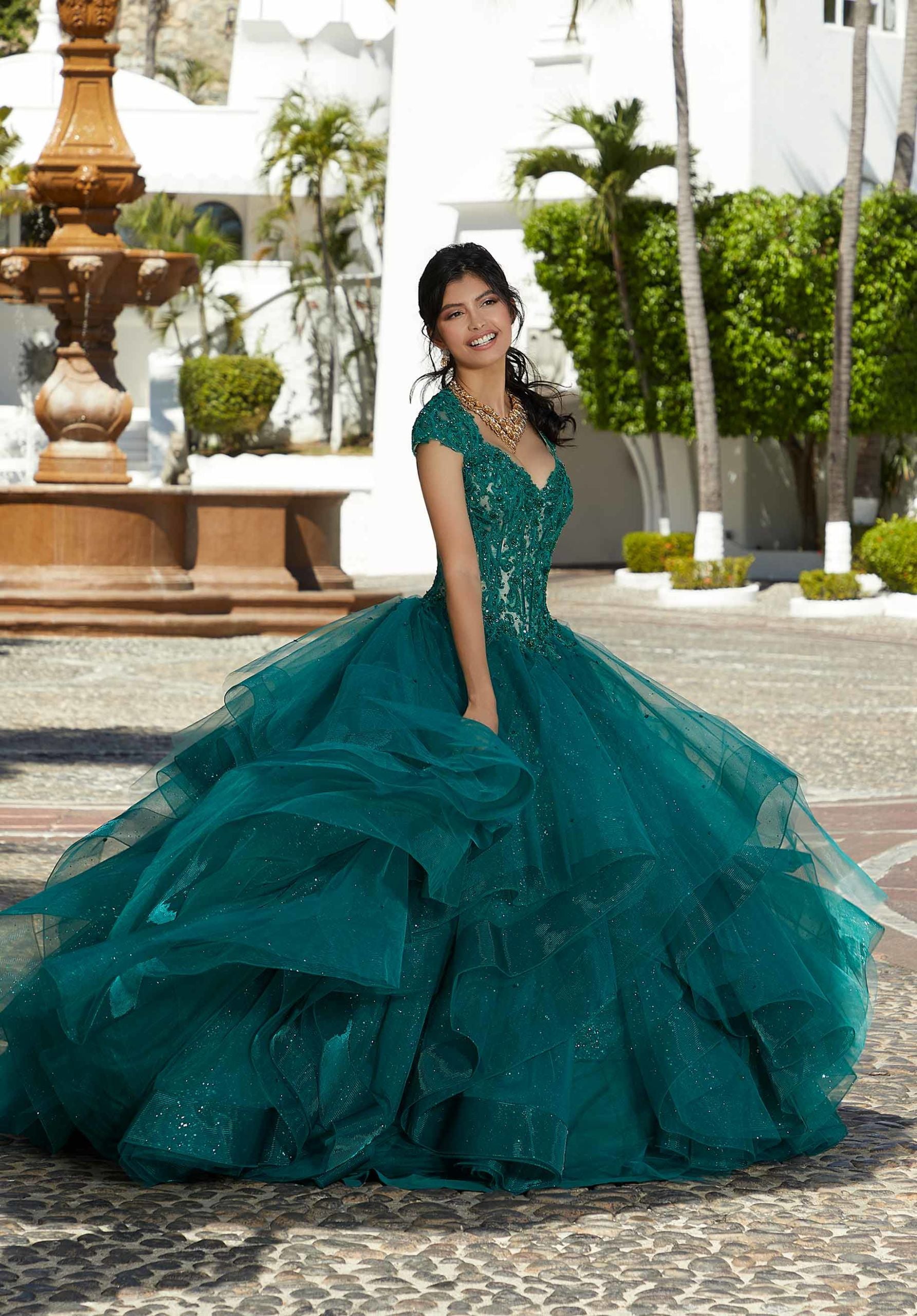 Flounced Sparkle Tulle Quinceañera Dress