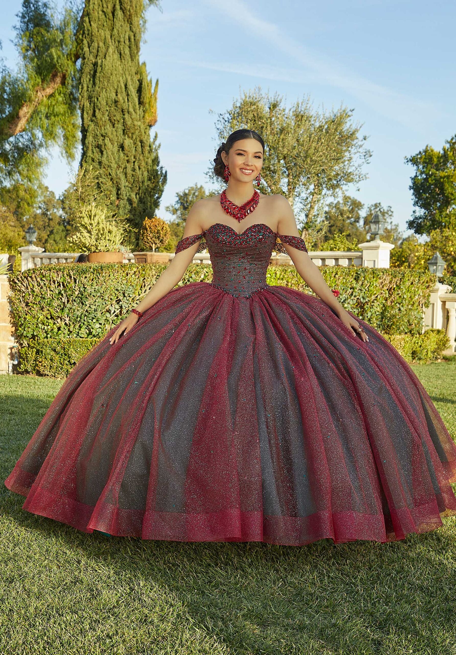 Allover Glitter and Jewel Beaded Quinceañera Dress