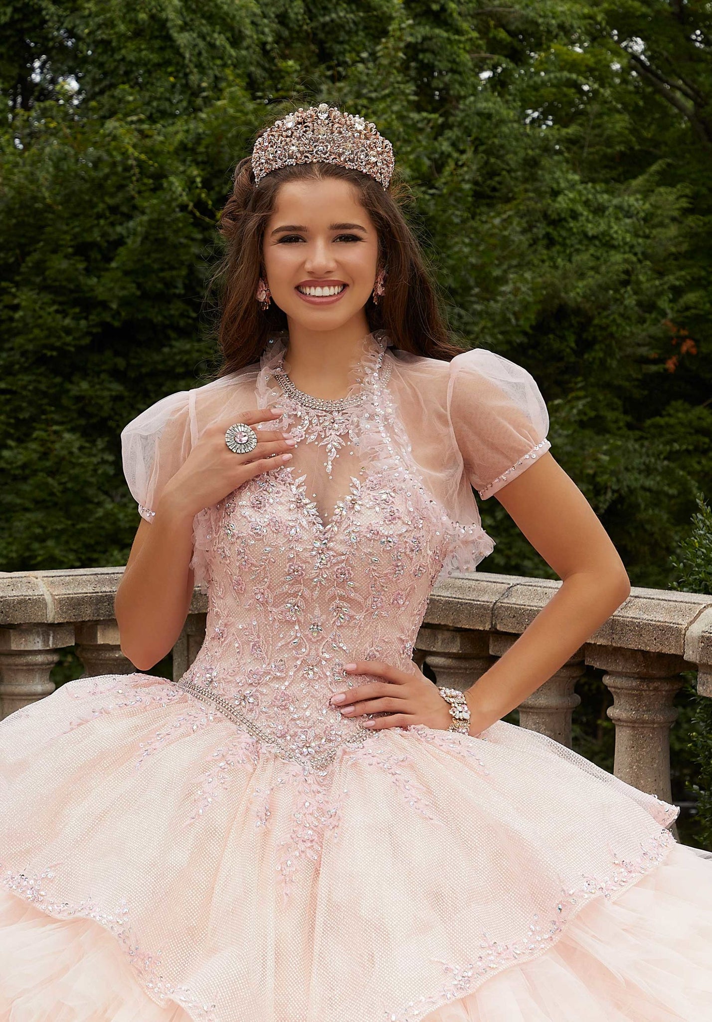 Glitter Net Halter Neck Quinceañera Dress
