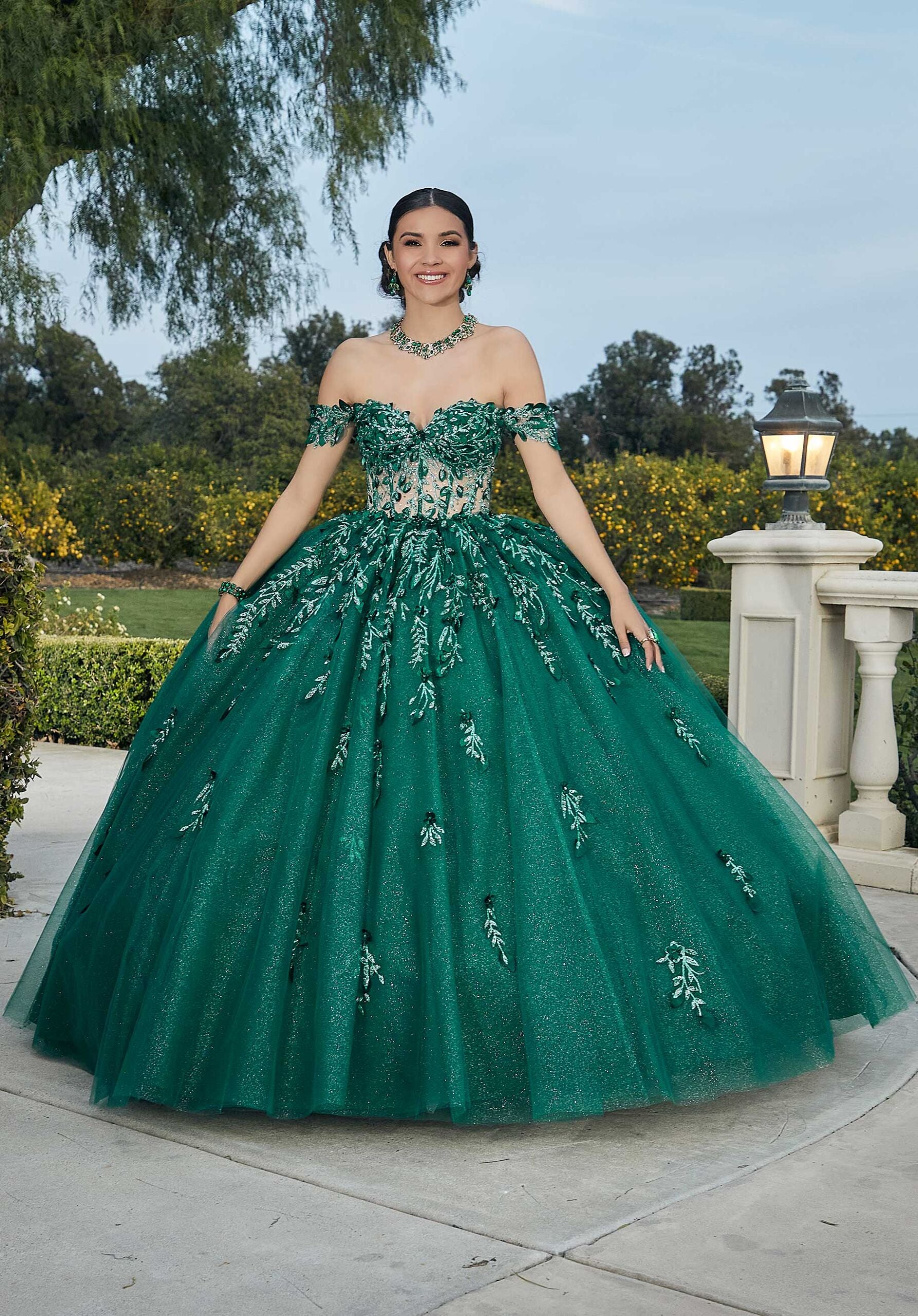 Three-Dimensional Glitter Embroidered Quinceañera Dress