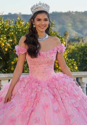 Off The Shoulder Patterned Sequin Tulle Quinceañera Dress