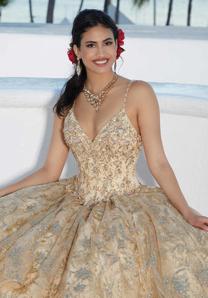 Crystal Beaded Embroidered Flounced Quinceañera Dress