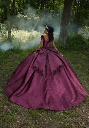 Pleated Shimmer Quinceañera Dress with Three-Dimensional Flowers