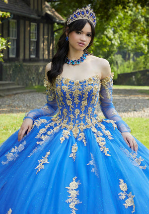 Crystal Beaded Three-Dimensional Embroidered Sparkle Tulle Quinceañera Dress