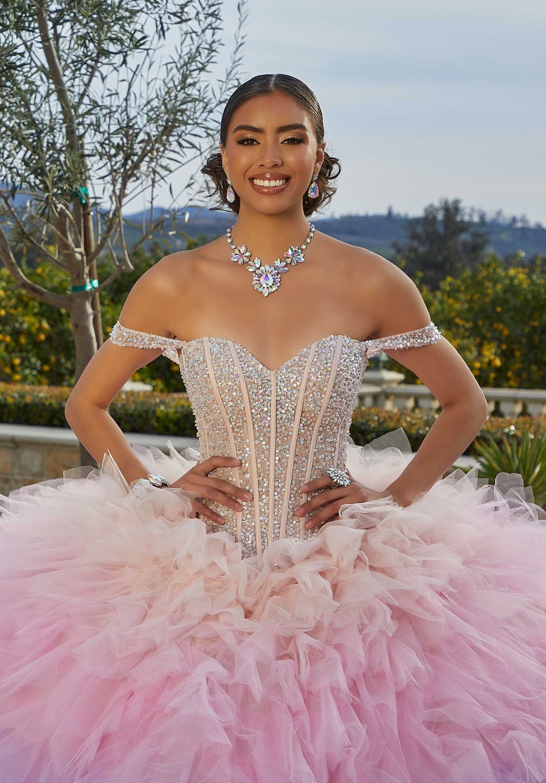 Crystal Beaded Ruffle Quinceañera Dress