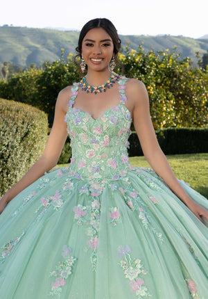 Contrasting Three-Dimensional Floral Embroidered Quinceañera Dress