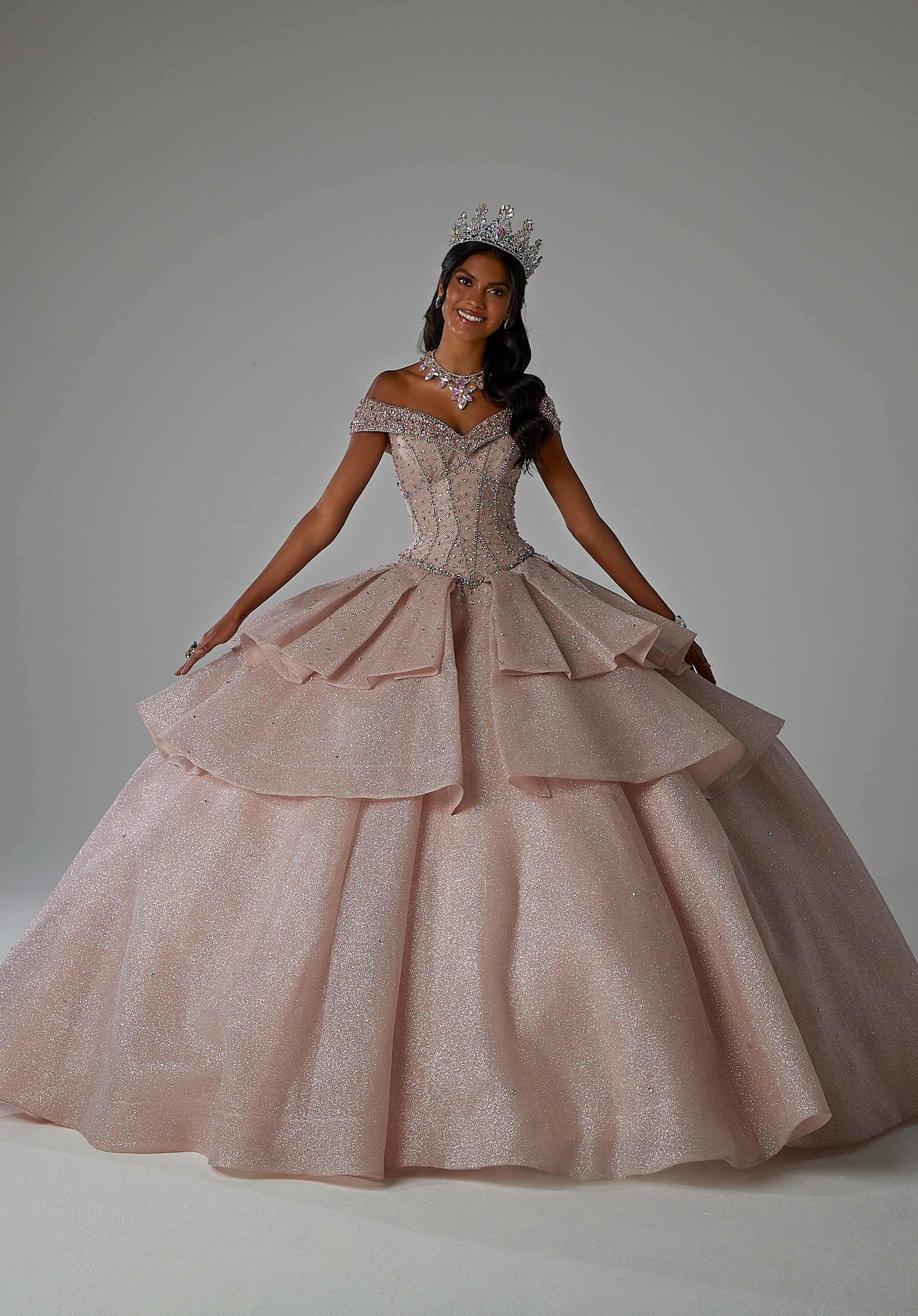 Textured Glitter Net Quinceañera Dress