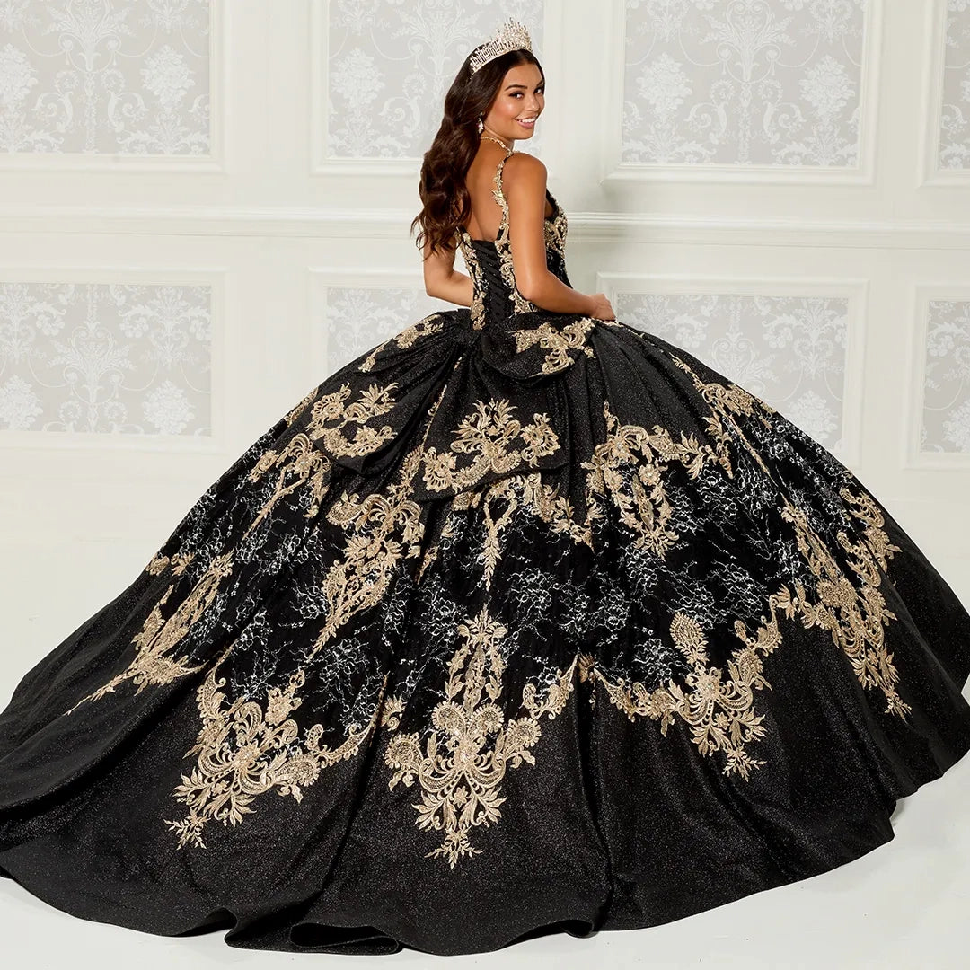 Metallic Embroidered Lace Quinceanera Dress