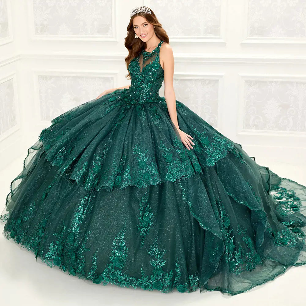 Three-Dimensional Floral Embroidered Quinceañera Dress