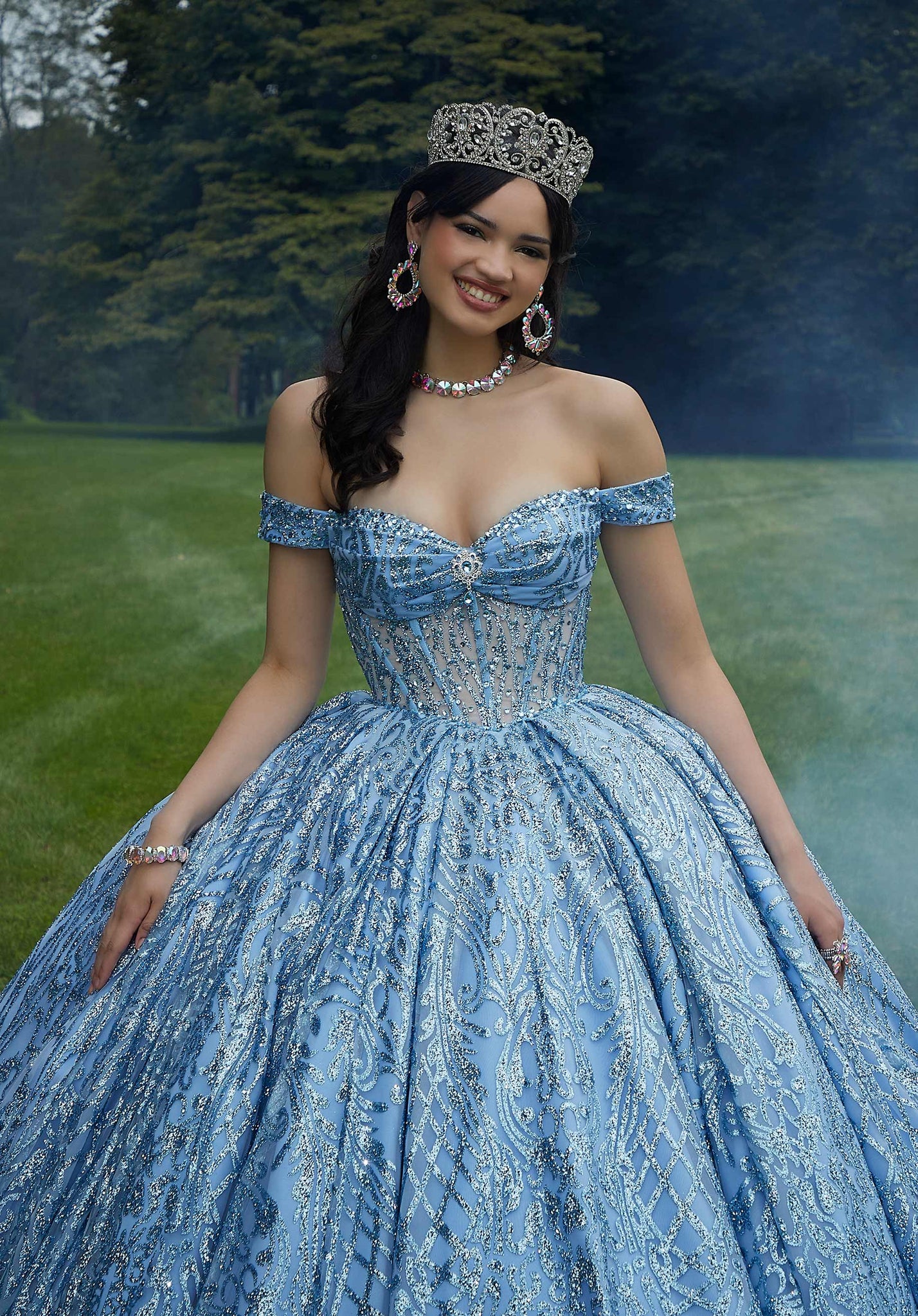 Jewel Beaded Glitter Tulle Quinceañera Dress