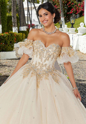 Rhinestone and Crystal Beaded Embroidered Quinceañera Dress