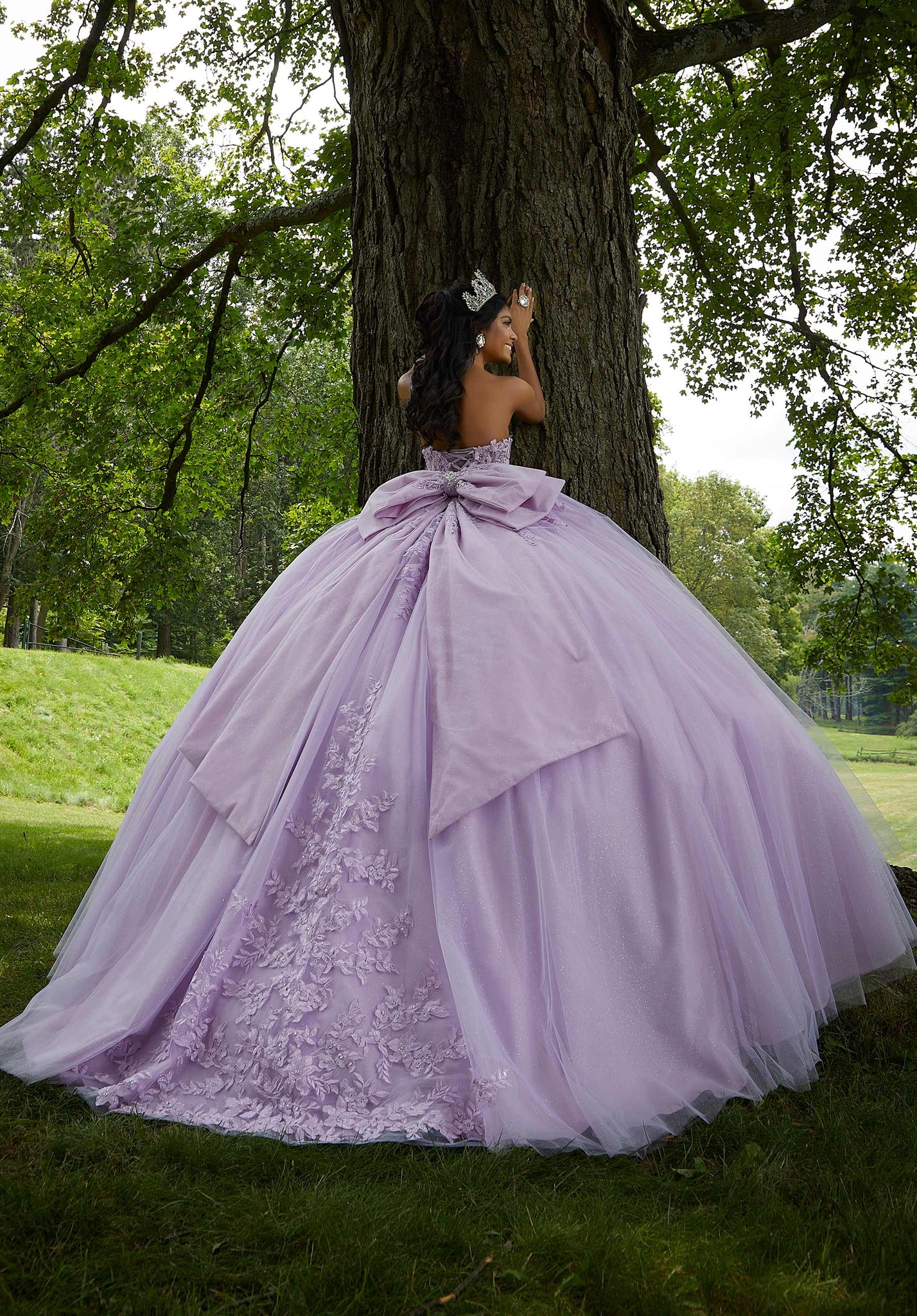 Crystal Beaded Lace Sheer Bodice Quinceañera Dress