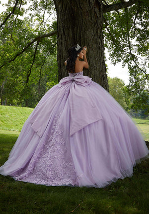 Crystal Beaded Lace Sheer Bodice Quinceañera Dress