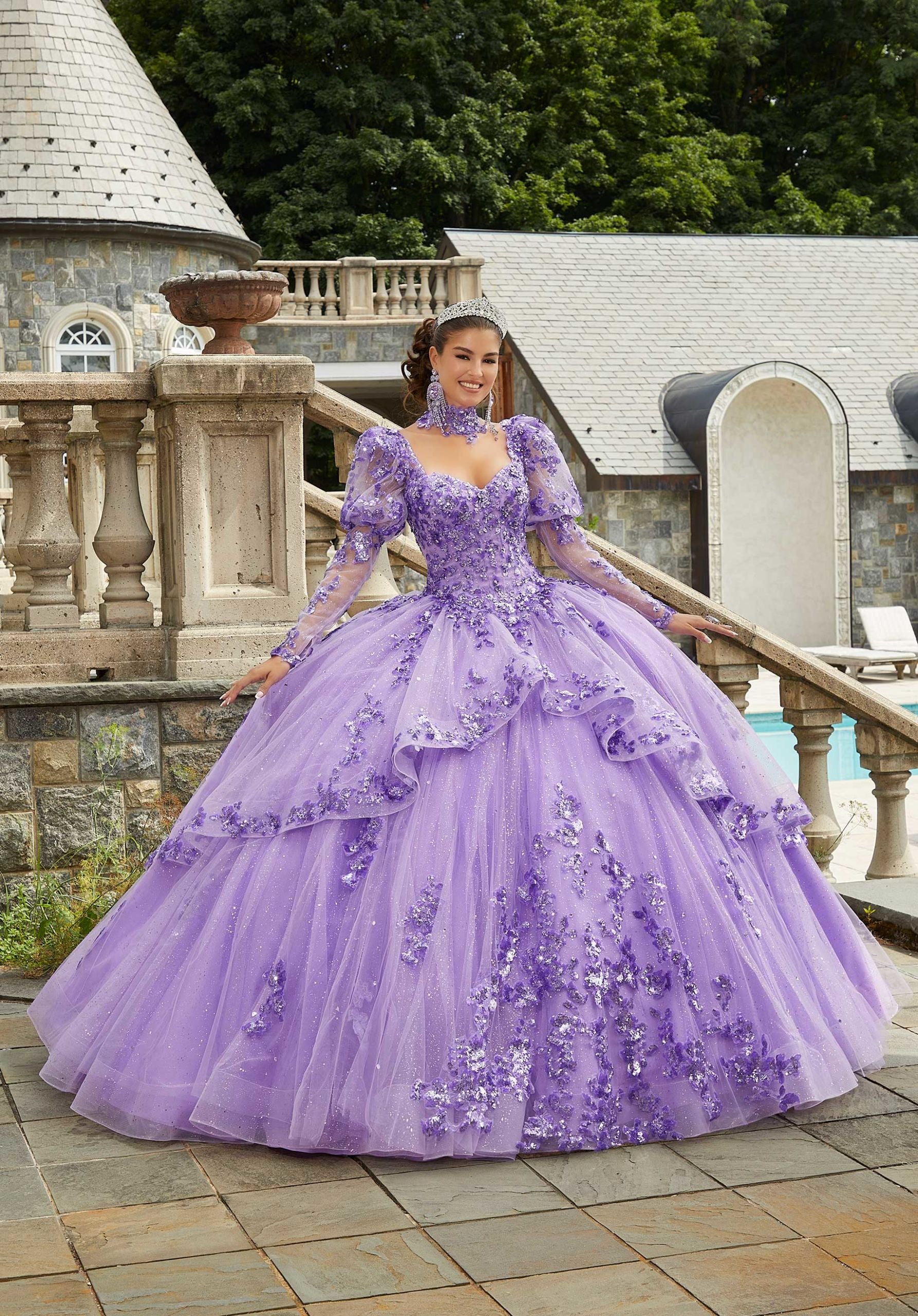 Sparkle Tulle Quinceaera Dress with Long Pouf Sleeves Elegant Bride and Quinceanera Sparkle Tulle Quinceaera Dress with Long Pouf Sleeves Elegant Bride and Quinceanera