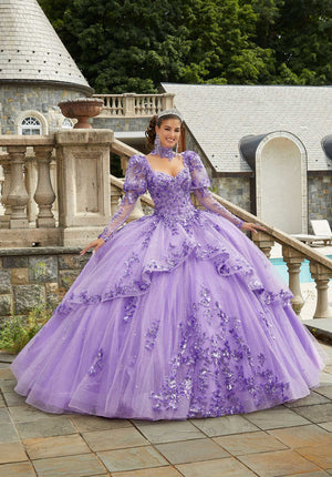 Sparkle Tulle Quinceañera Dress with Long Pouf Sleeves