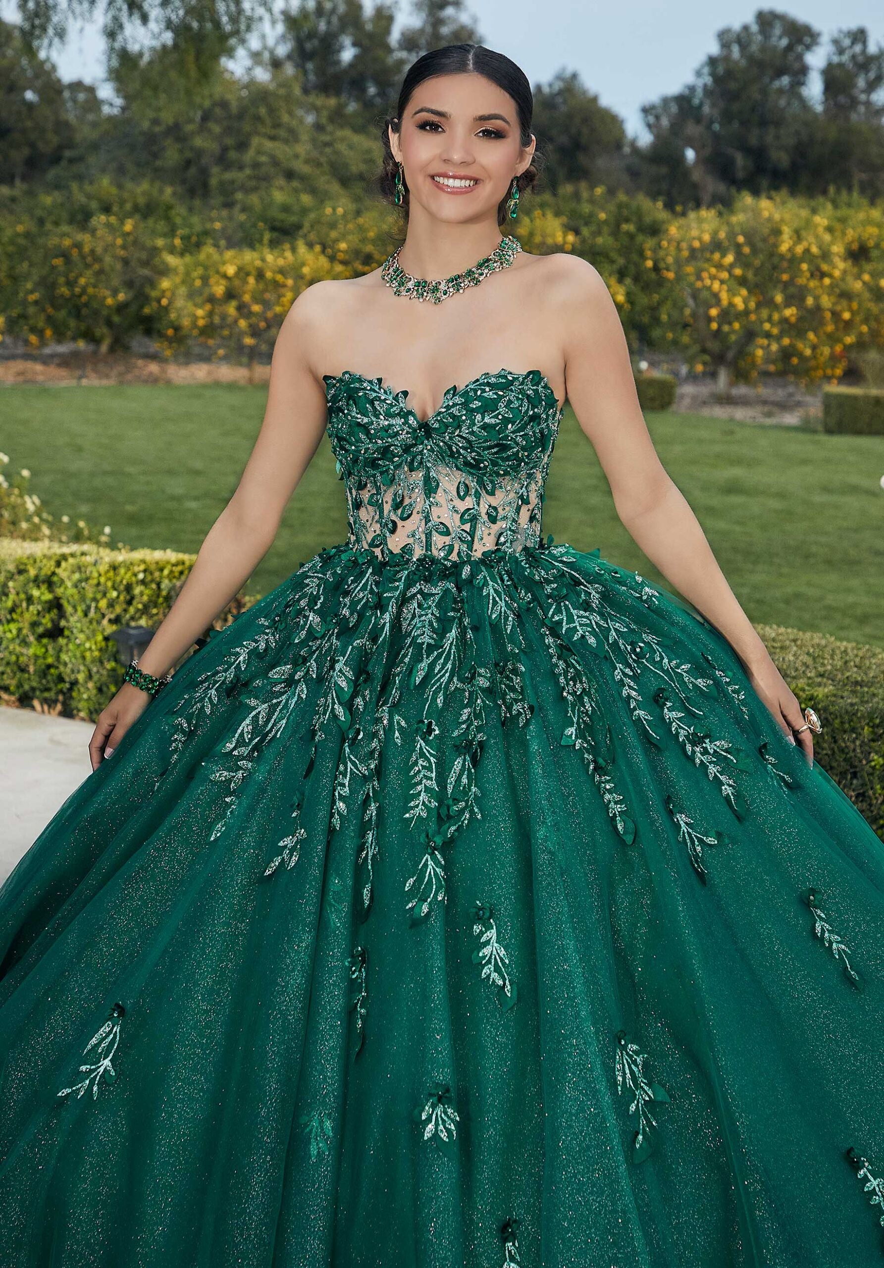 Three-Dimensional Glitter Embroidered Quinceañera Dress