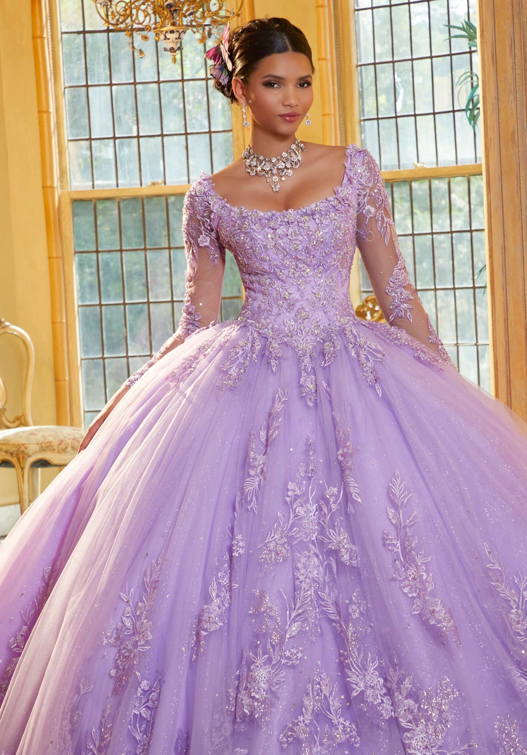 Embroidered Appliqués Quinceañera Dress with Long Sleeves