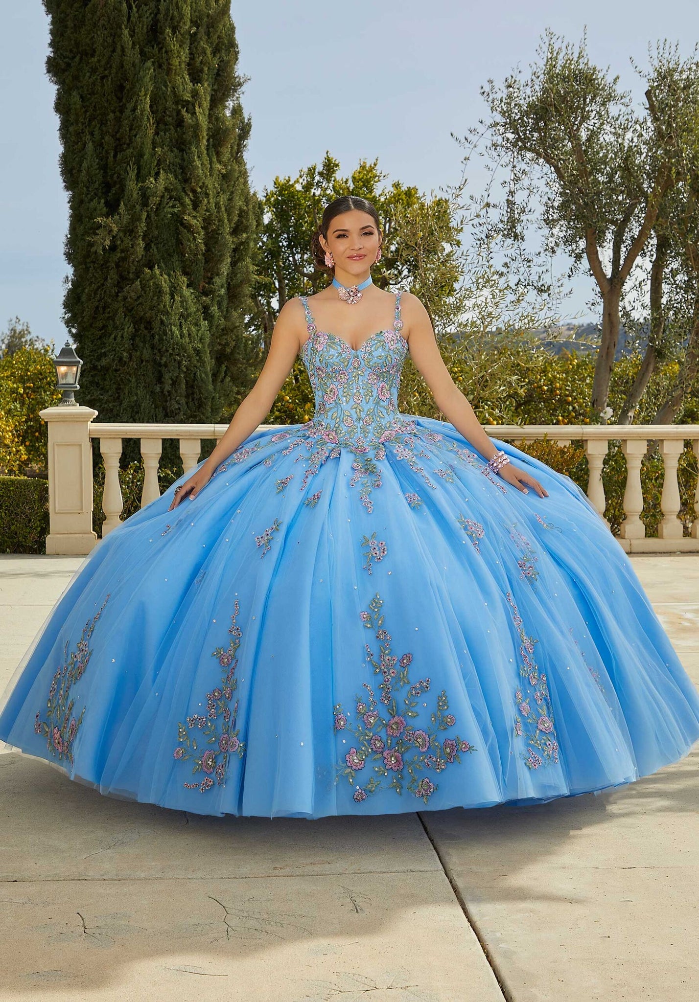 Crystal Beaded Contrasting Embroidered Quniceañera Dress