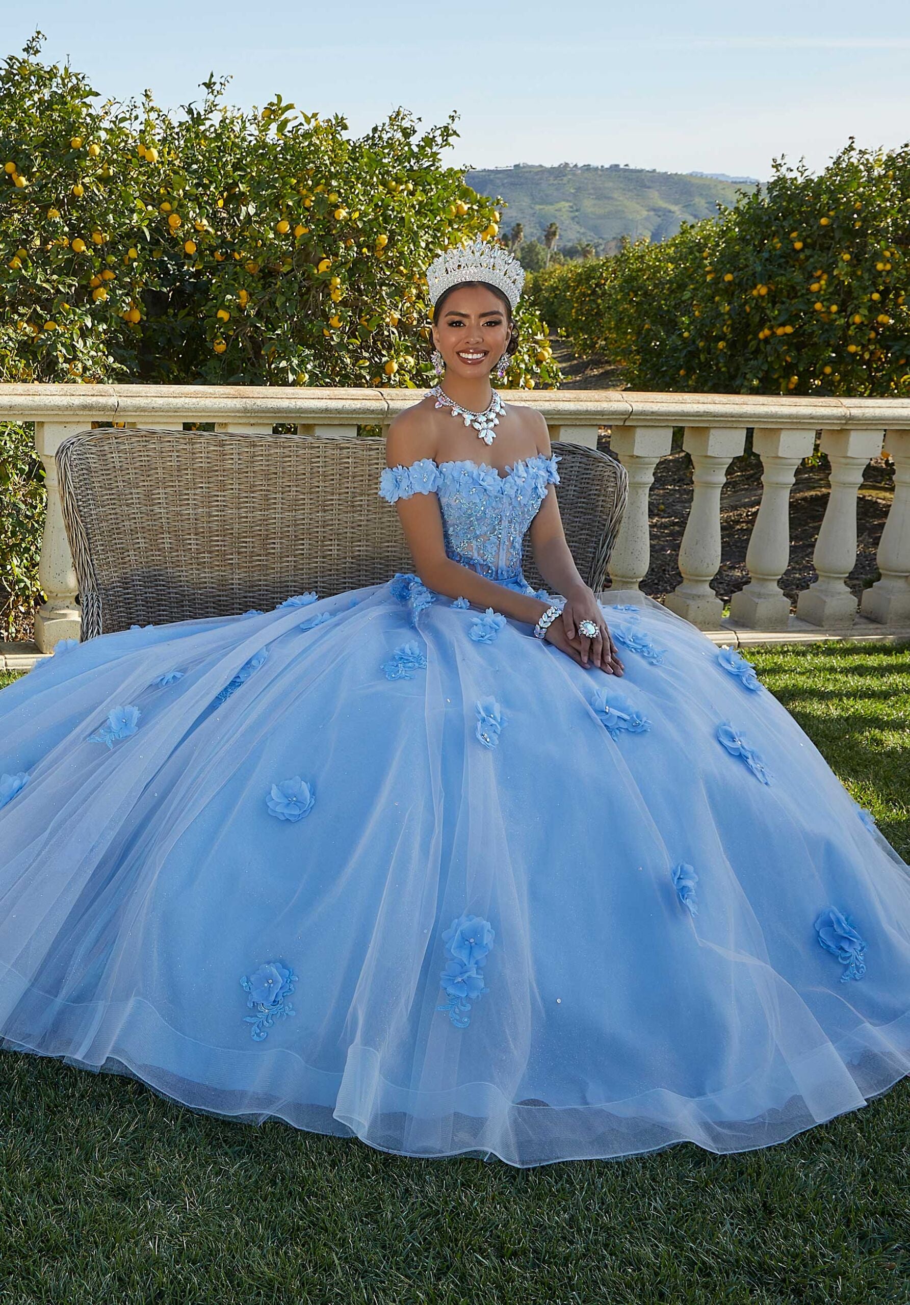 Sparkle Tulle and Floral Embroidered Quinceanera Dress Elegant Bride and Quinceanera