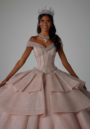 Textured Glitter Net Quinceañera Dress