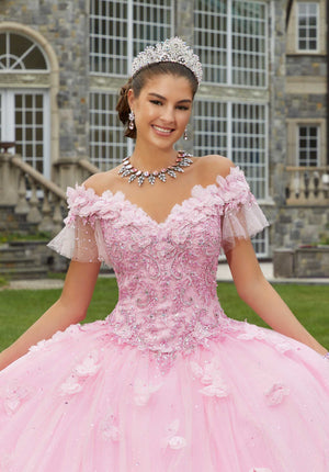 Rhinestone Embroidered Quinceañera Dress with Three-Dimensional Butterflies