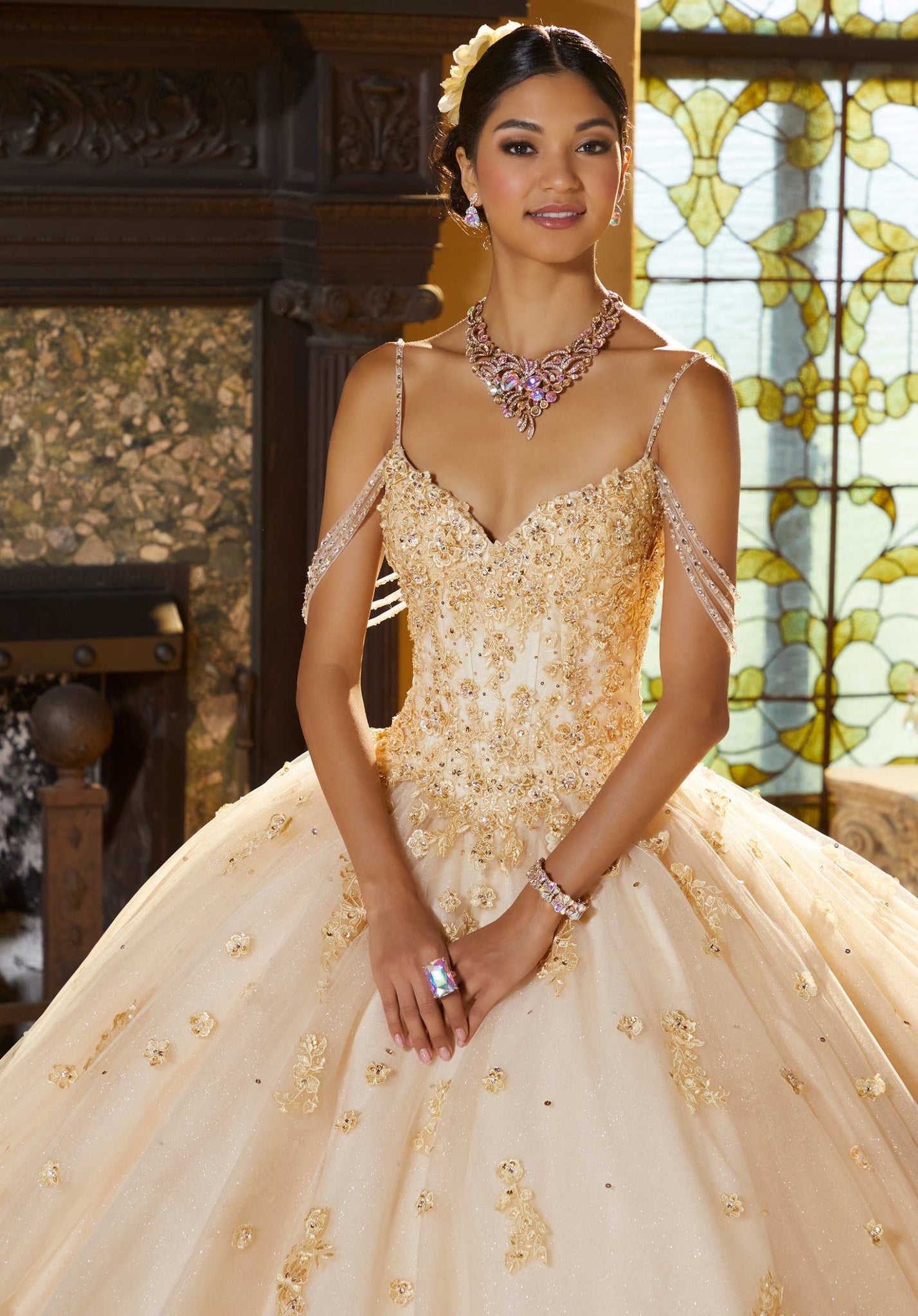 Floral Lace Quinceañera Dress with Three-Dimensional Appliqués
