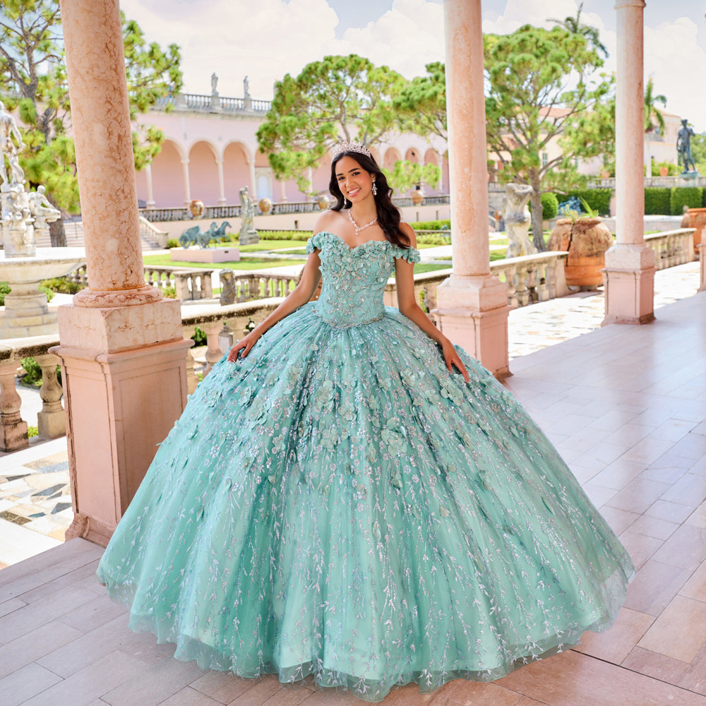 Ethereal light-up quinceanera dress with 3D flowers