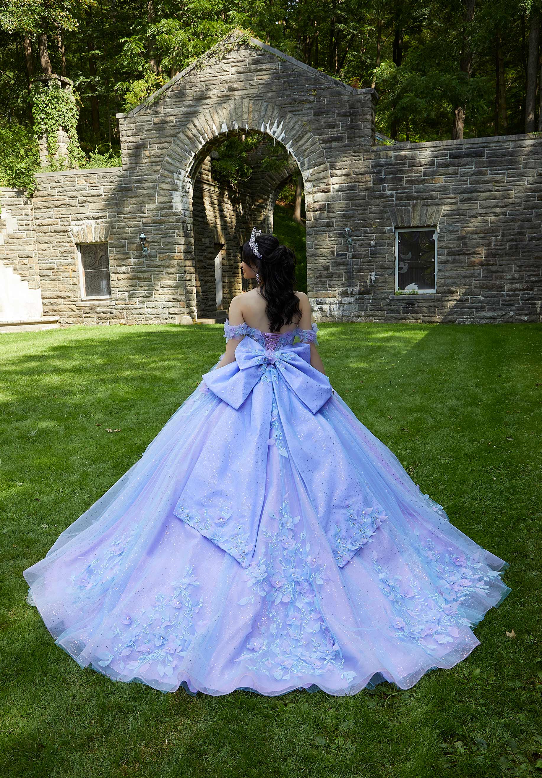 Sheer Bodice Quinceañera Dress with Three-Dimensional Floral Embroidery