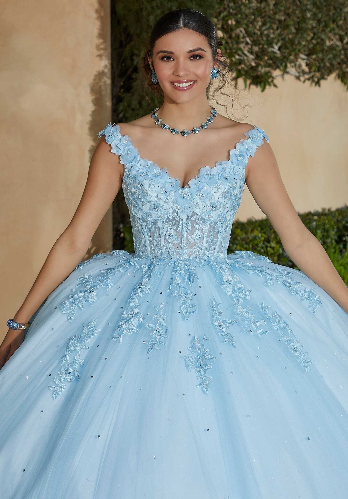 Floral Lace Quinceañera Dress with Crystal Beading