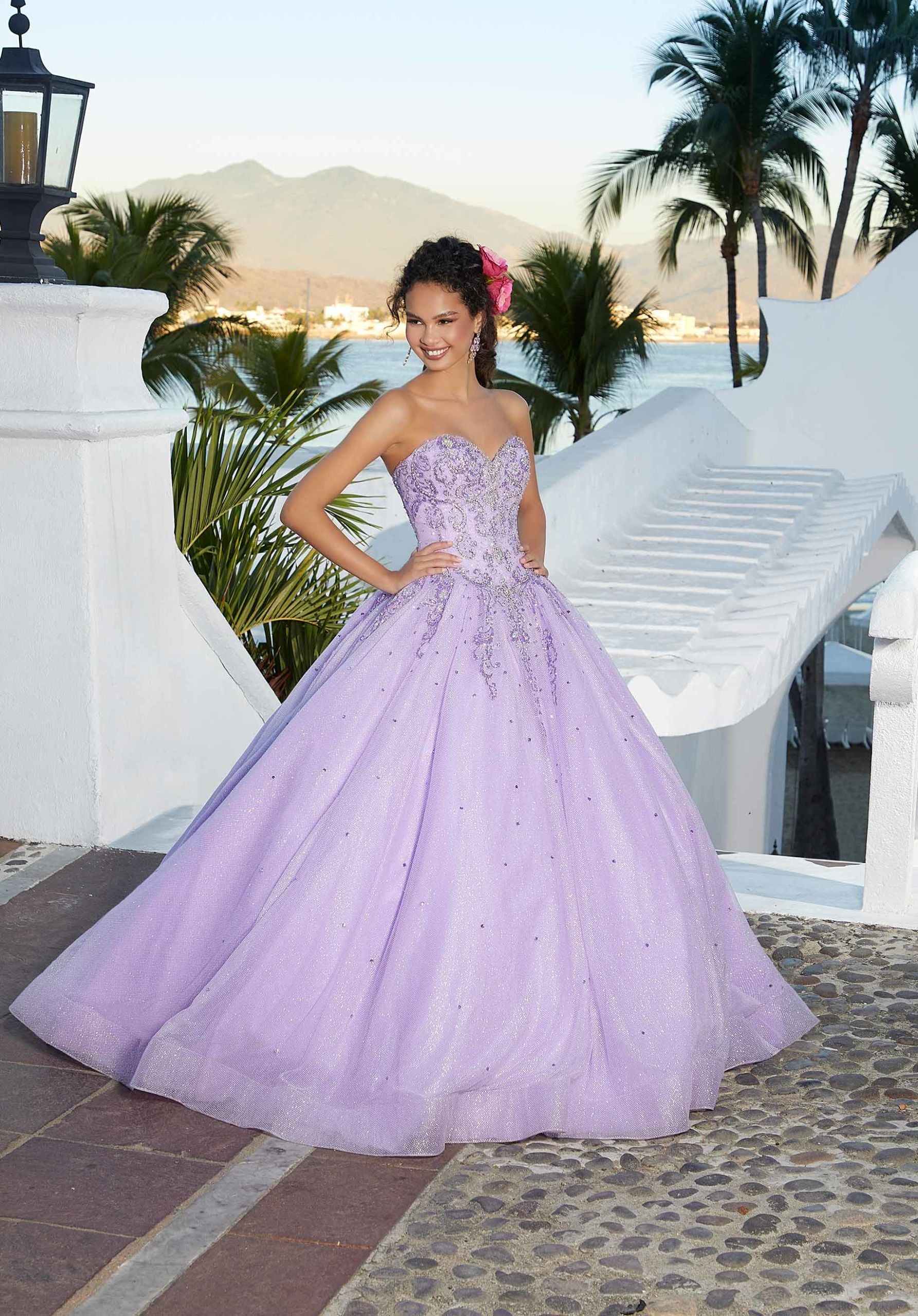 Glitter Embroidered Glitter Tulle Quinceañera Dress