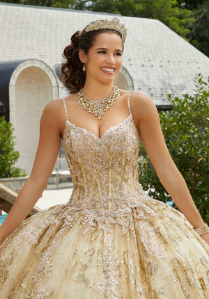 Metallic Lace and Patterned Glitter Quinceañera Dress