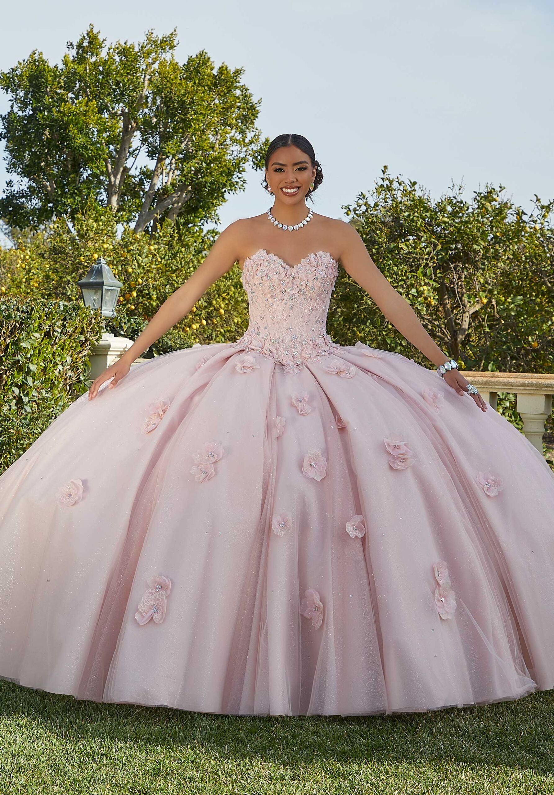 Chantilly Lace Quinceañera Dress with Floral Appliqués