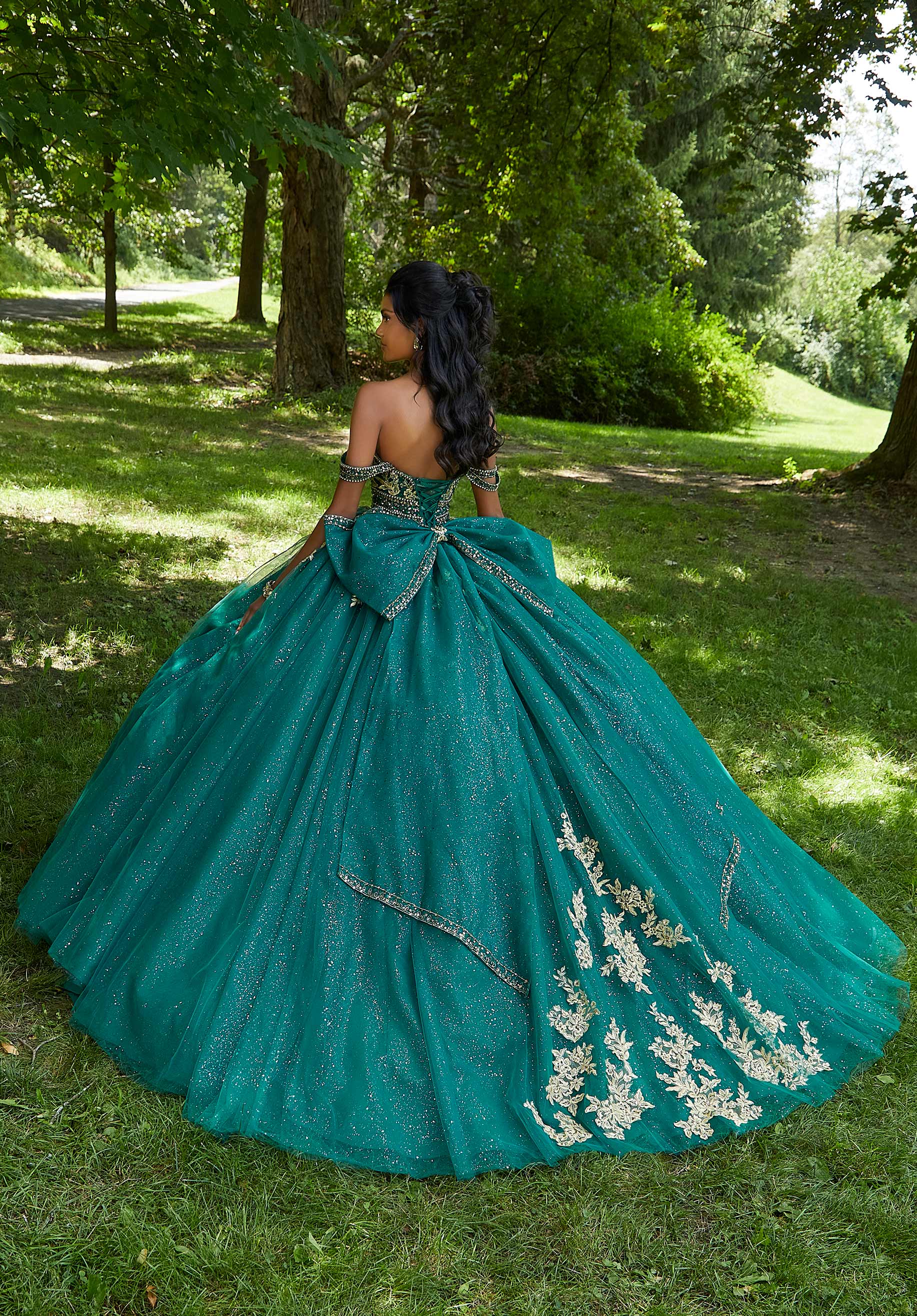 Rhinestone Waist Quinceañera Dress with Back Bow