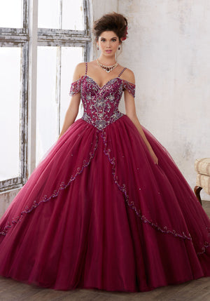 Jeweled Beading on a Split Front Tulle Ballgown